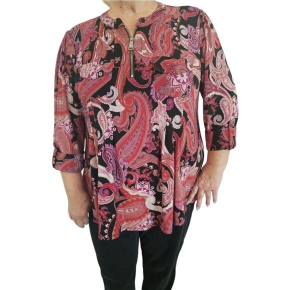 Cocomo Tops - Cocomo Blouse Multicolored Paisley 3/4 Cuff Sleeve Size 2X